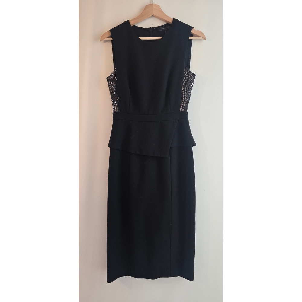 BCBGMaxAzria • Black Midi Dress with Lace Accents